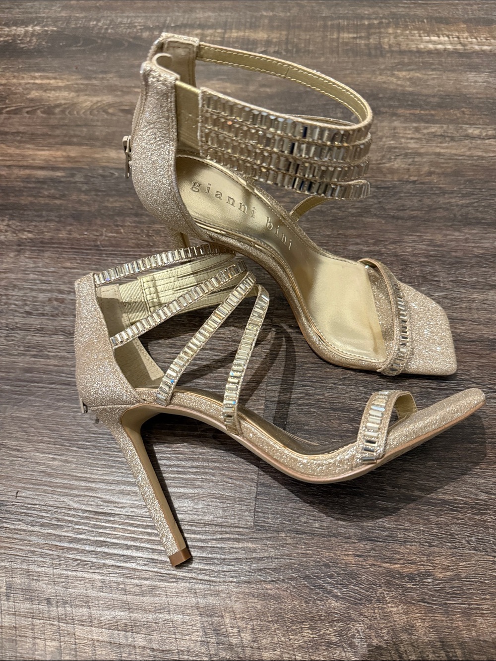 Gianni Bini Gold Glitter Strappy High Heel Sandals